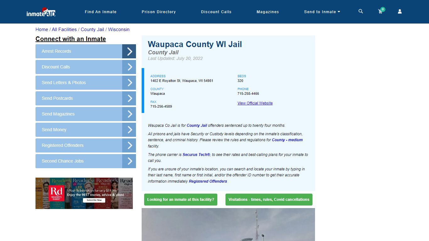 Waupaca County WI Jail - Inmate Locator - Waupaca, WI